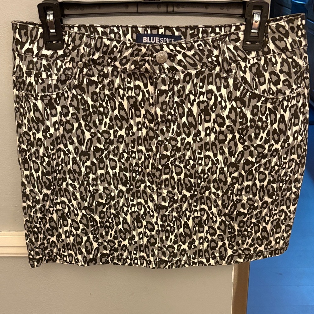 Blue Spice Leopard Print Mini Skirt - Black and White